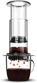 Aeropress Clear Coffee Press – 3 in 1 brew method combines French Press, Pourover, Espresso - Full bodied coffee without grit or bitterness - Small portable coffee maker for camping & travel