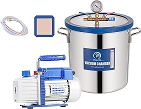 5 Gallon Tempered Glass Vacuum Chamber with 5 CFM 1/3HP Single Stage Vacuum Pump Without Oil, 19L Stainless Steel Degassing Chamber Kit, Perfect for Stabilizing Wood