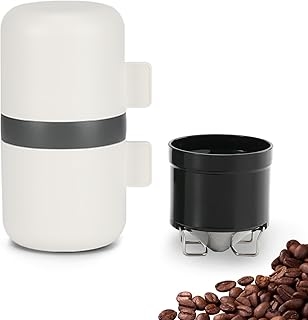 Portable Coffee Maker for Travel With Manual Grinder, Permanent Stainless Steel Coffee Drip Filter, Adjustable Manual Grind Settings with 2 Cups, Great for Camping, Hunting, Outdoor - White