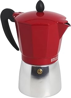 IMUSA USA Red Aluminum Stovetop 6-cup Classic Italian and Cuban Espresso Maker (B120-43T), Silver/Red