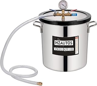 5 Gallon Tempered Glass Lid Vacuum Chamber, Vacuum Degassing Chamber 18.9L, Degassing Chamber Stainless Steel for Stabilizing Wood, Degassing Silicones, Epoxies and Essential Oils