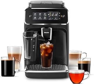 Philips 3200 Series Fully Automatic Espresso Machine - LatteGo Milk Frother & Iced Coffee, 5 Coffee Varieties, Intuitive Touch Display, Black, (EP3241/74)