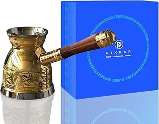 Luxury Greek Coffee Pot Macedonian Collection, Turkish Arabic Coffee Pot, Induction Coffee Maker, Patent Detachable Handle Cezve, Briki Laser Engraved, Luxurious Gift Box 16 oz Medium