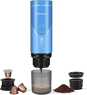 Electric Portable Coffee Maker with NS Capsules and Ground Coffee, 20 Bar, Self-Heating in 3-4 Minutes Mini Espresso Machine for Hiking, Camping, Traveling (Lake Blue)