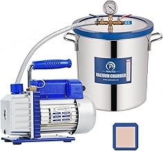 5 Gallon Tempered Glass Lid Vacuum Chamber with Pump, Degassing Chamber Kit with 3CFM 1 Stage Vacuum Pump Without Oil, Perfect for Stabilizing Wood, Degassing Silicones, Epoxies and Essential Oils