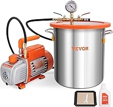 VEVOR 5 Gallon Vacuum Chamber and 3.5 CFM Pump Kit, Tempered Glass Lid Vacuum Degassing Chamber Kit, Single Stage Vacuum Pump with 250 ml Oil Bottle, for Stabilizing Wood, Degassing Silicones, Epoxies