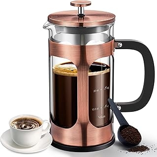 Veken French Press Plunger Coffee Maker Cafetière, Double Wall Heat Resistant Borosilicate Glass Coffee Press,Cold Brew Coffee Pot for Kitchen and Gifts, Dishwasher Safe, Copper (27 Ounce/800 ml)