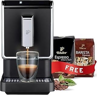 Tchibo Single Serve Coffee Maker - Automatic Espresso Coffee Machine - Built-in Grinder, No Coffee Pods Needed - Comes with 2 x 17.6 Ounce Bags of Whole Beans