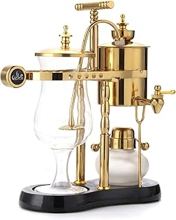 Belgian/Belgium Family Balance Siphon/Syphon Coffee Maker, Elegant Double Ridged Fulcrum with Tee handle (Classic Gold)