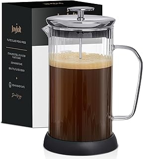 JoyJolt Fluted French Press Coffee and Tea Maker Set, 33.8oz Stainless Steel French Press, Borosilicate Glass Coffee Press, Cold Brew Portable French Press, Tea Press