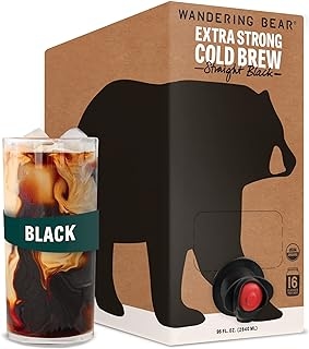 Wandering Bear Straight Black Organic Cold Brew Coffee On Tap, 96 fl oz - Extra Strong, Smooth, Unsweetened, Shelf-Stable, and Ready to Drink Iced Coffee, Cold Brewed Coffee, Cold Coffee