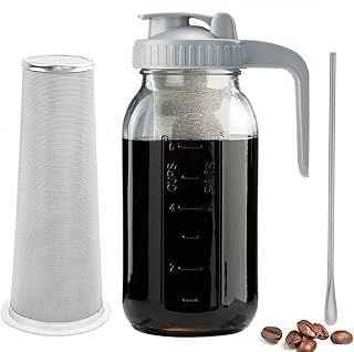 Cold Brew Coffee Maker with V-shaped Lid, 64oz Iced Coffee Maker with Stainless Steel Filter, BPA Free Sturdy Cold Brew Pitcher for Coffee, Iced Tea, Sun Tea, Lemonade