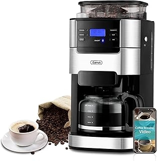 Gevi 10-Cup Coffee Maker with Built-in Grinder, Programmable Grind & Brew, 1.5L Water Reservoir, Keep Warm Plate Coffee Machine and Burr Grinder Combo