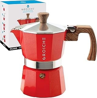 GROSCHE Milano Stovetop Espresso Maker Moka Pot 3 espresso Cup - 5oz, Red - Cuban Coffee Maker Stove top coffee maker Moka Italian espresso greca coffee maker brewer percolator