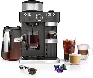 Ninja CFN601 Espresso & Coffee Barista System, 3 Espresso Brew Styles, Single-Serve Coffee & Nespresso Capsule Compatible, 12-Cup Carafe, Built-in Frother, Espresso, Cappuccino & Latte Maker - Black