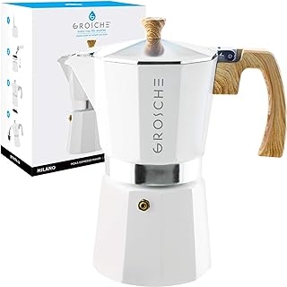 GROSCHE Milano Stovetop Espresso Maker Moka Pot 9 espresso Cup- 15.2 oz, White - Cuban Stove top Moka Italian espresso greca coffee maker brewer percolator