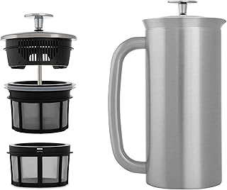 ESPRO - P7 French Press - Double Walled Stainless Steel Insulated Coffee and Tea Maker with Micro-Filter - Keep Drinks Hotter for Longer, Perfect for Home (Brushed Stainless Steel, 32 Oz)