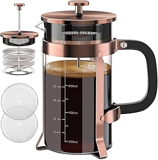 French Press Coffee Maker 34oz 304 Stainless Steel with 4 Filter, Heat Resistant Durable, Easy to Clean, Borosilicate Glass Press, 100% BPA Free Teapot (Copper)