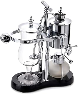 Belgian/Belgium Luxury Royal Family Balance Siphon/Syphon Coffee Maker. Elegant Double Ridged Fulcrum with Tee handle (Classic Silver)