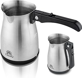 Turkish Coffee Pot - Stainless Steel, 120V, 1 to 4 Cup Capacity, Fast Brewing, Delicious Cup of Turkish, Arabic & Greek Coffee Maker with Foldable Handle for Home & Travel - Quick Brew