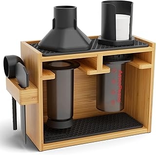 HEXNUB Bamboo Organizer for AeroPress, Coffee Caddy Station Holds AeroPress Coffee Maker, Accessories, Filters, Cups, Stand includes Dripper Mats (Black)