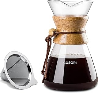 COSORI Pour Over Coffee Maker with Double Layer Stainless Steel Filter, 8-Cup, 34oz, Drip Coffee Maker, Coffee Dripper Brewer, High Heat Resistant Carafe, also for Camping, Hiking