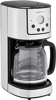 Amazon Basics Programmable Coffeemaker with Carafe and Reusable Filter, Stainless Steel, 12 Cups, Black