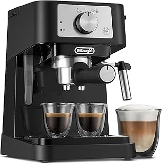 De'Longhi Stilosa Manual Espresso Machine, Latte & Cappuccino Maker, 15 Bar Pump Pressure + Milk Frother Steam Wand, Black / Stainless, EC260BK, 13.5 x 8.07 x 11.22 inches